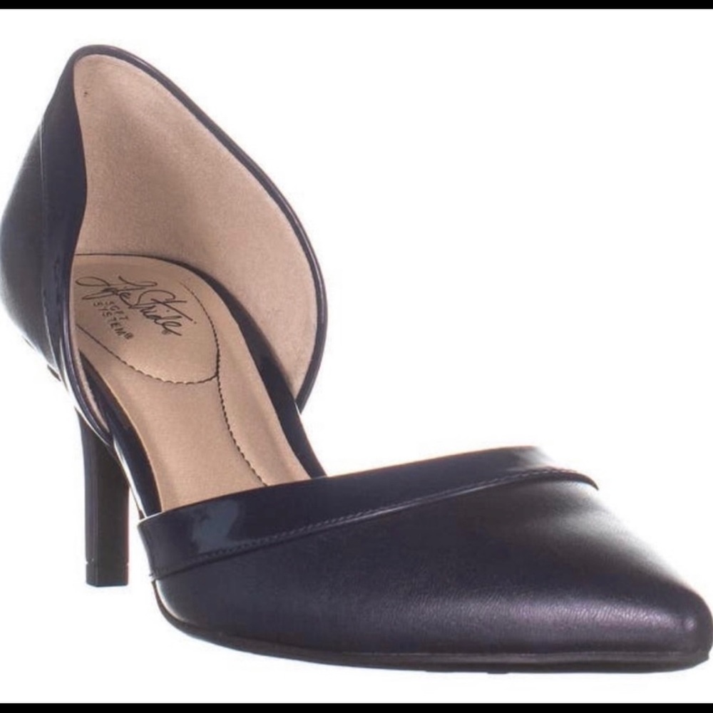Saldana d’Orsay Pump LifeStride Soft System Navy Point Toe Heels 7.5 Like New!